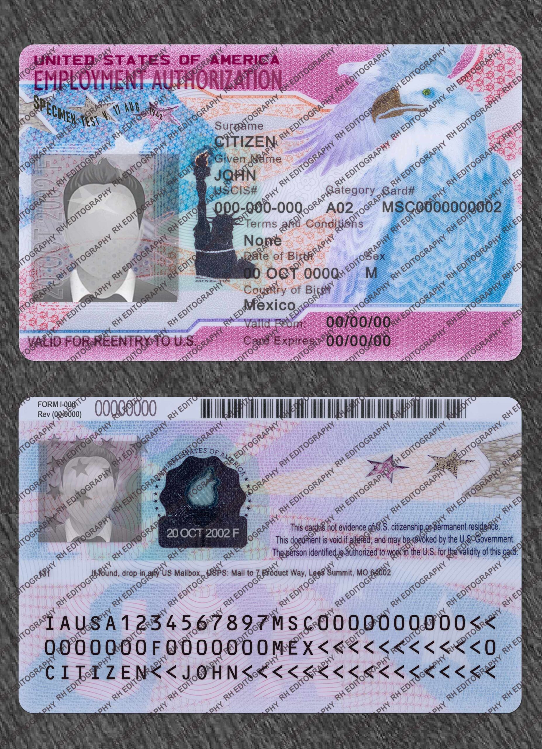 New Employment Authorization Card Psd Template Rh Editography 5991
