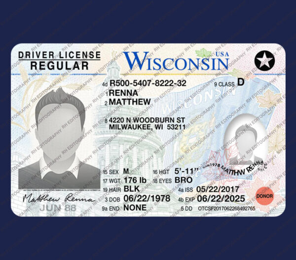 Wisconsin Driving License PSD Template