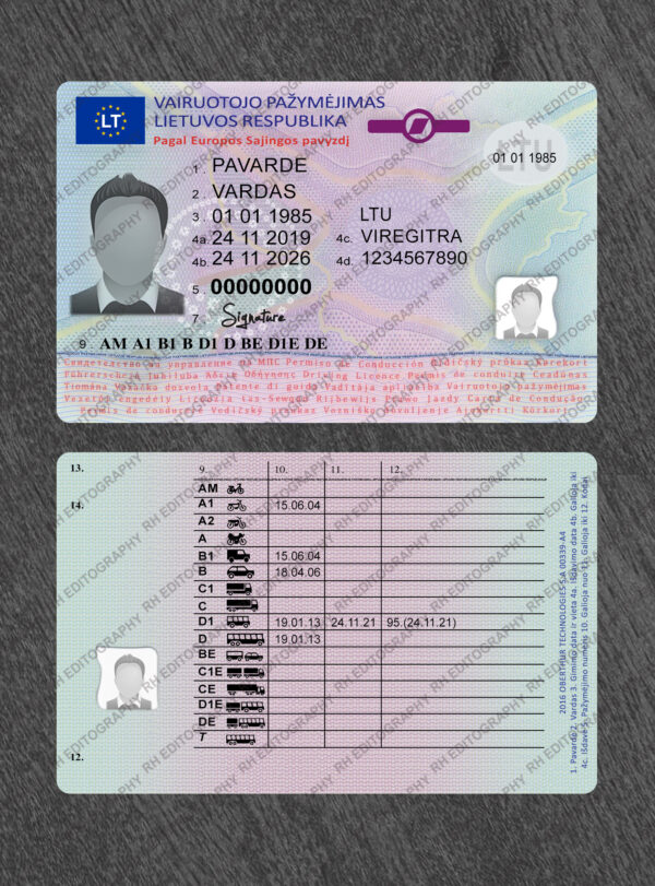 Lithuania Driving Licence PSD Template - Image 3